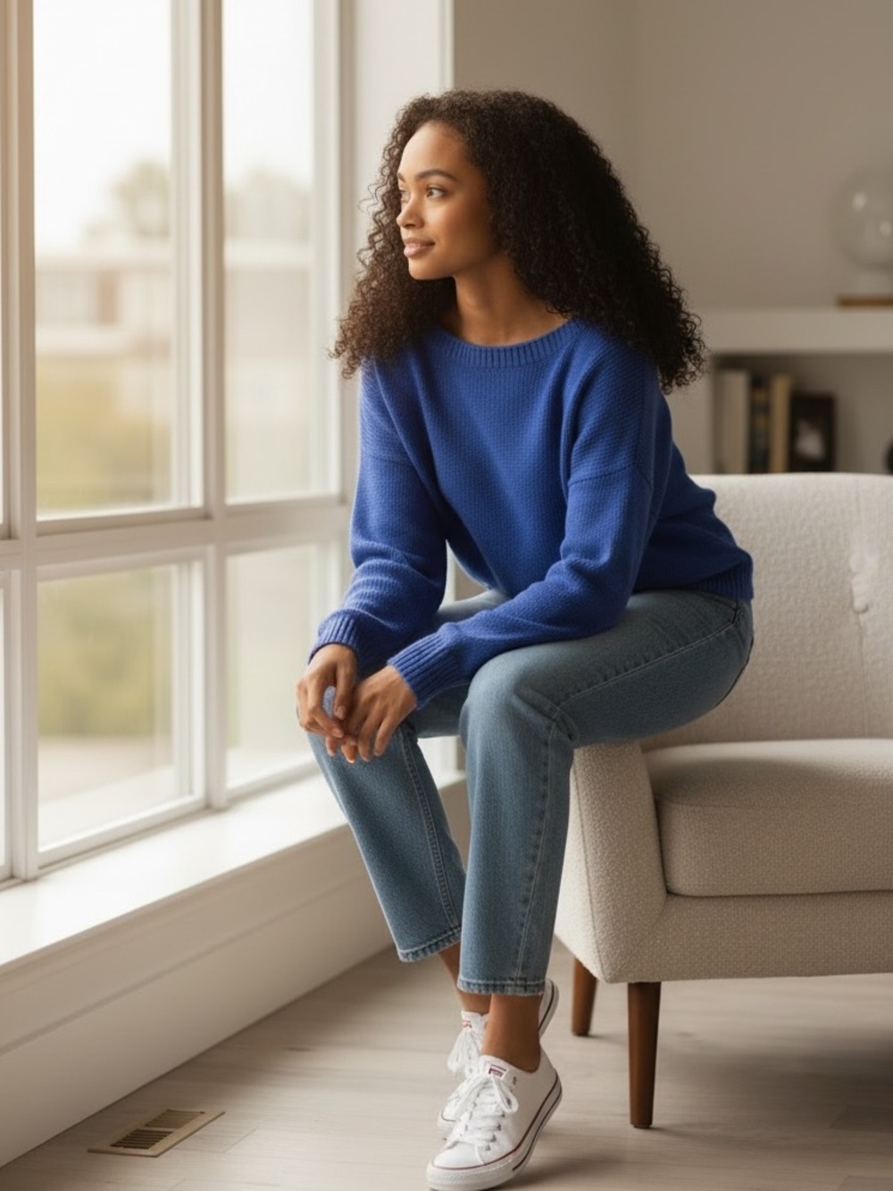 Fresh Royal Blue Knit Women's Crew Neck Sweater
